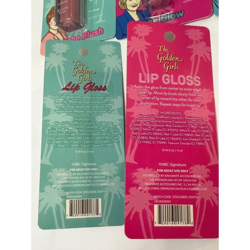 The Golden Girls Lip Gloss Shimmer Set of 8 Blanche Rose Dorothy Sophia NIP